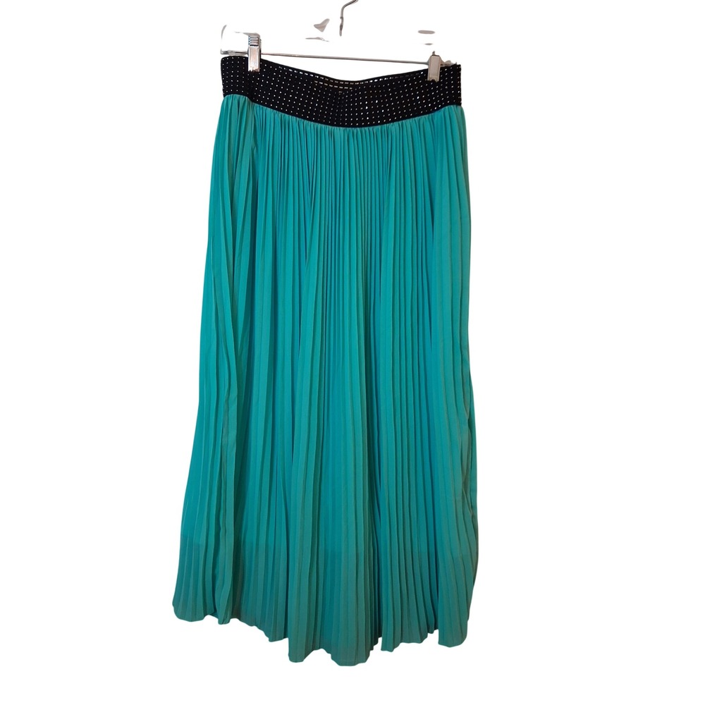 Magic Womens Mint Green Pleated Midi Skirt XL Black Rhinestone Whimsigoth Modest